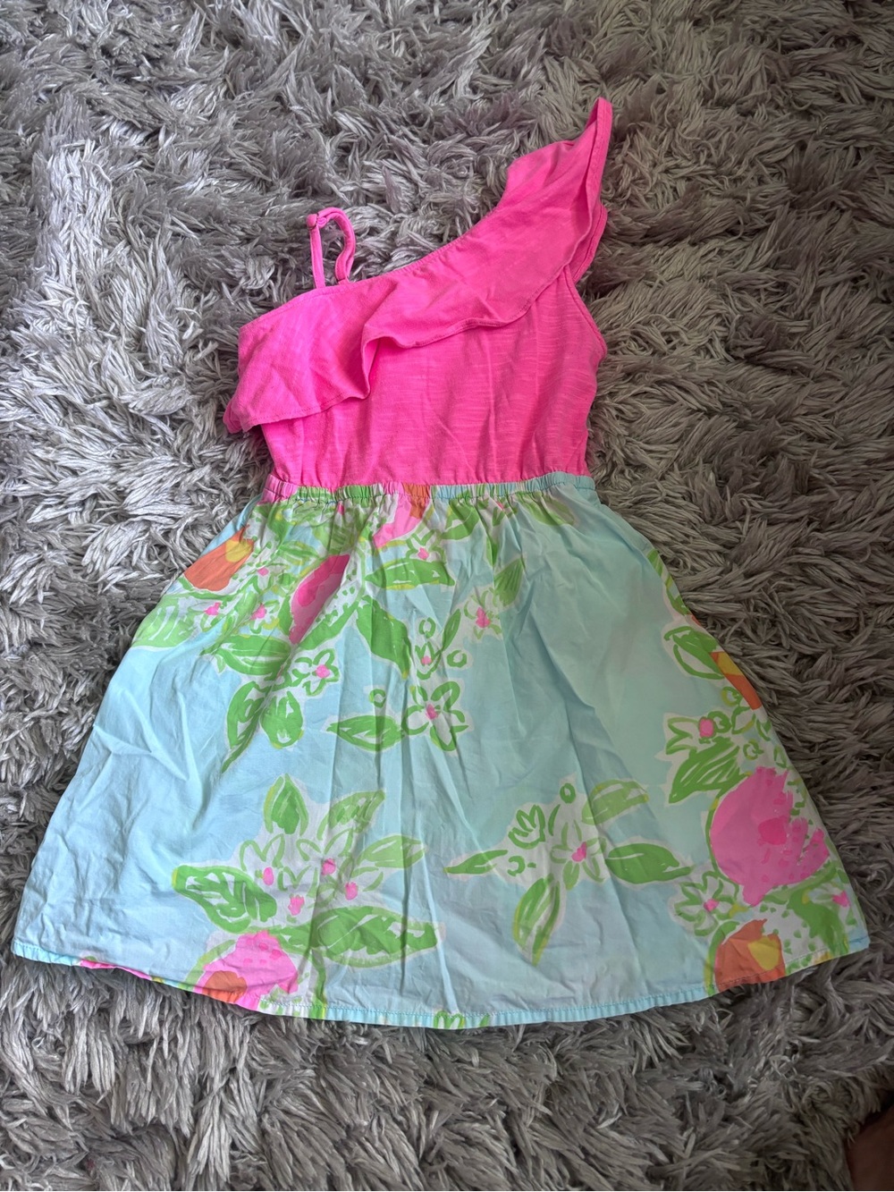 Lilly Pulitzer Pink and Light Blue One-Shoulder Floral Dress